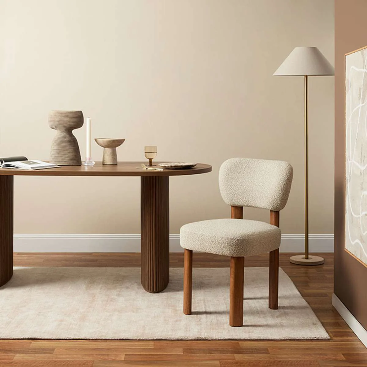 Coco Boucle Dining Chair - Set of 2 - Cream/Walnut - Image 3