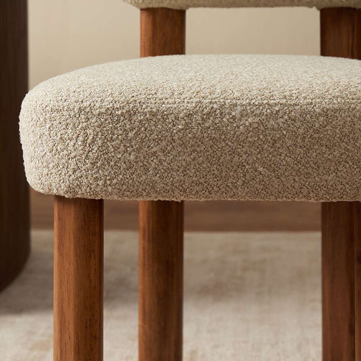 Coco Boucle Dining Chair - Set of 2 - Cream/Walnut - Image 4