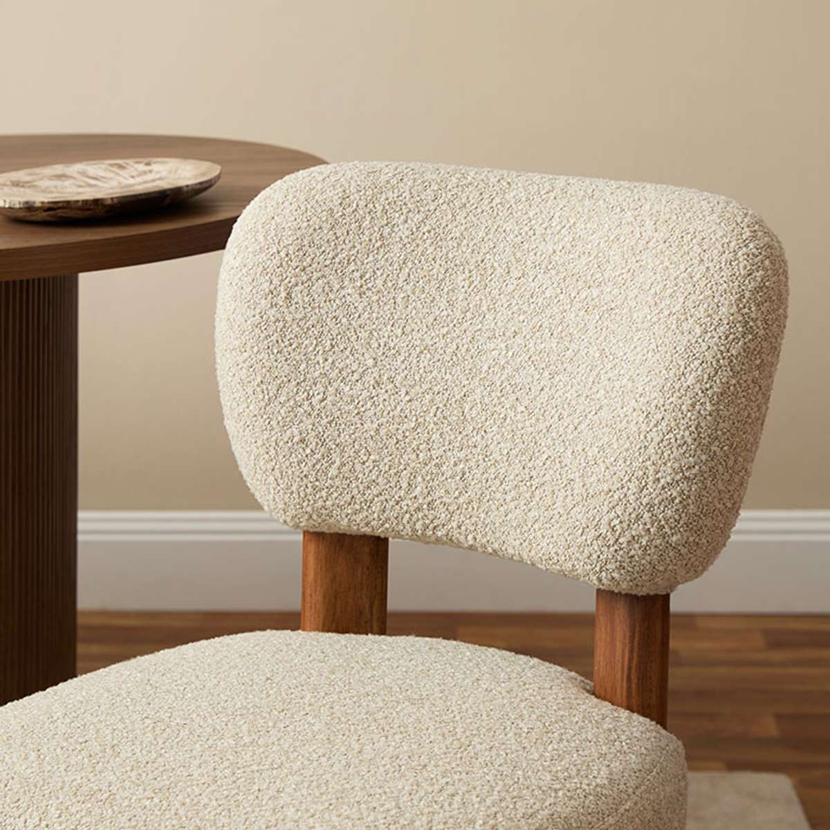 Coco Boucle Dining Chair - Set of 2 - Cream/Walnut - Image 5