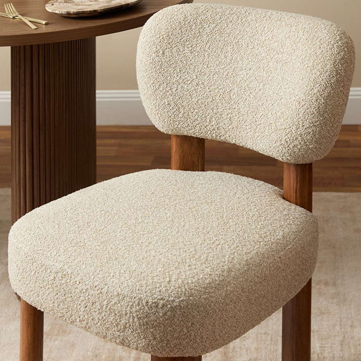 Coco Boucle Dining Chair - Set of 2 - Cream/Walnut - Image 6
