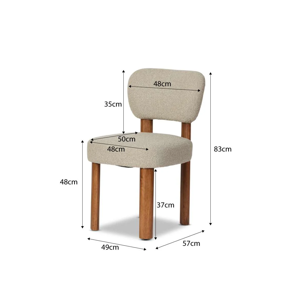 Coco Boucle Dining Chair - Set of 2 - Cream/Walnut - Image 8