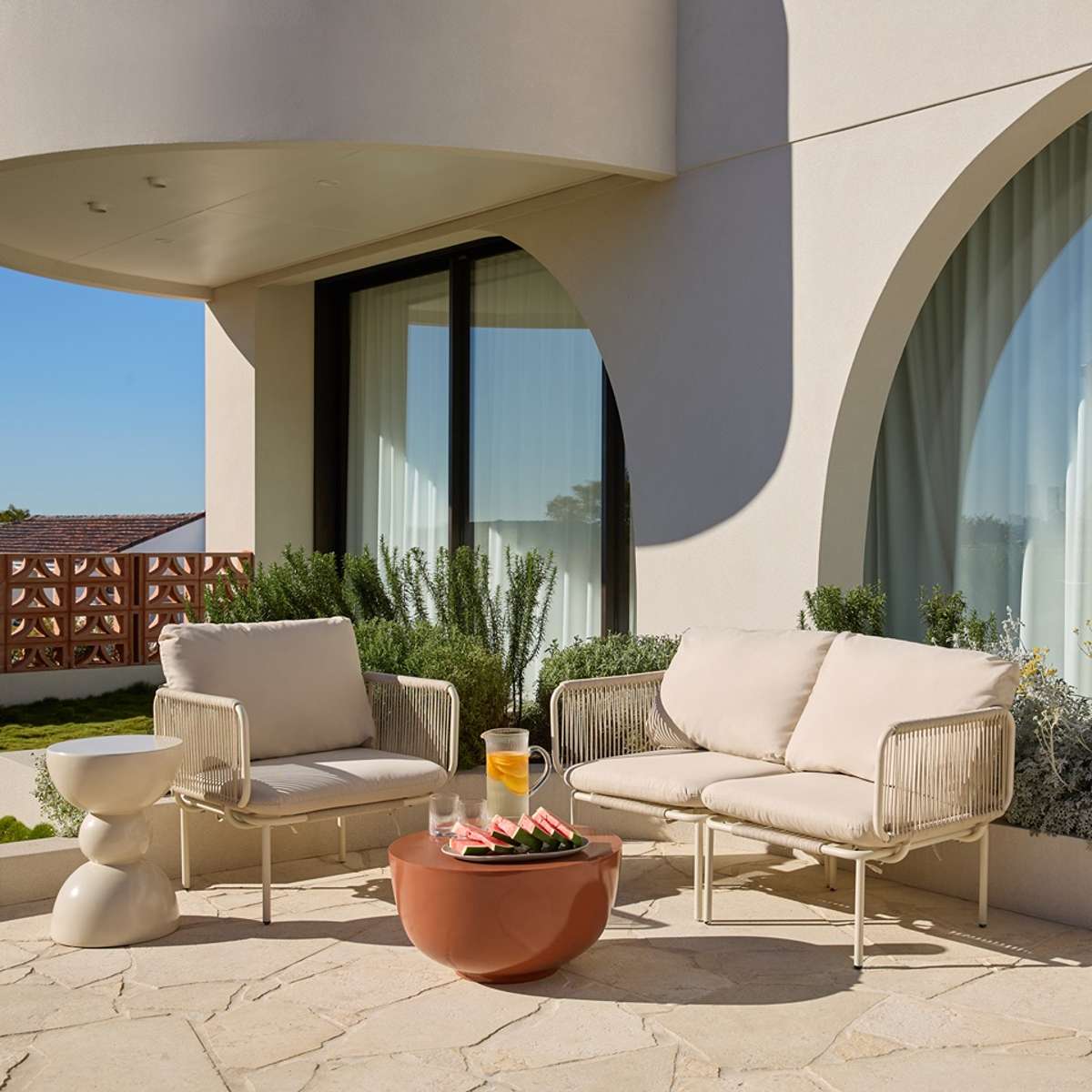 Emilio Outdoor Side Table - Beige Gloss - Image 3