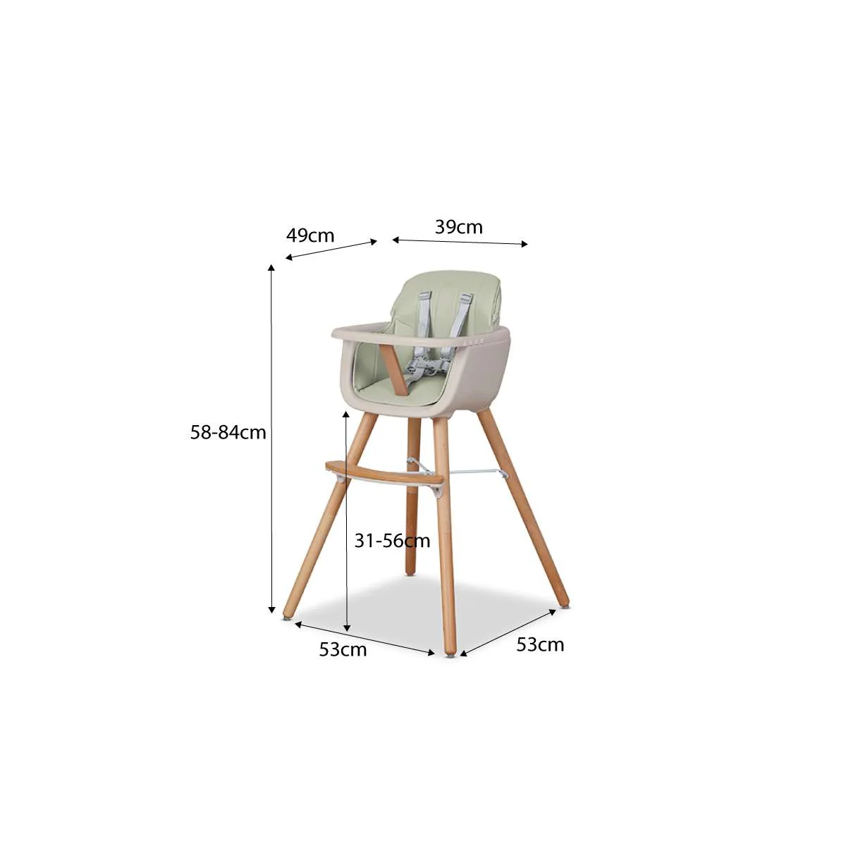 Jenson Natural Highchair - Sage Green - Image 14