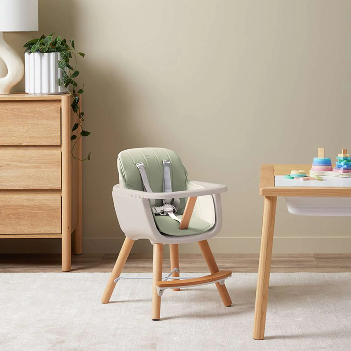 Jenson Natural Highchair - Sage Green - Image 4