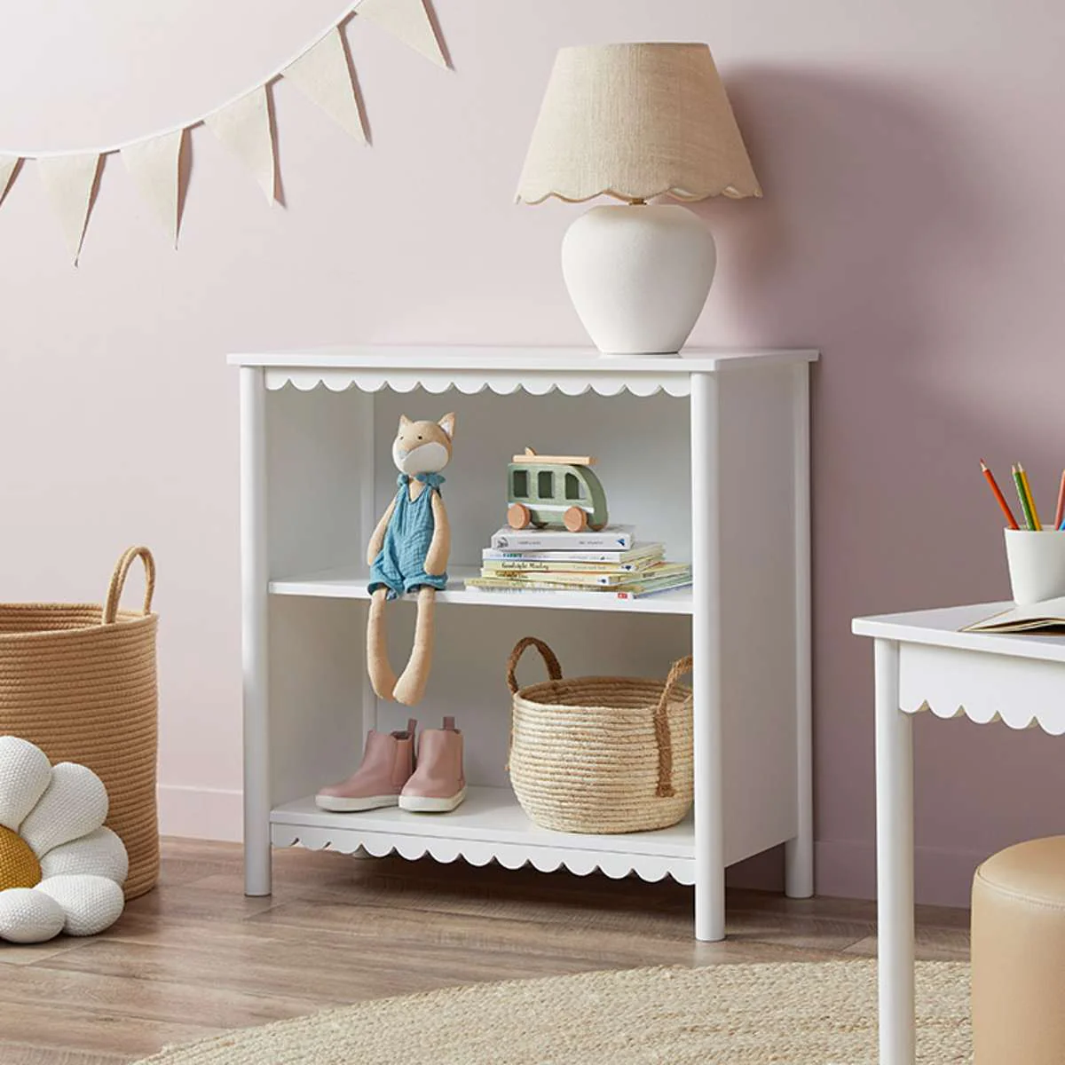 Mini Maisie Scalloped Low Bookcase - White - Image 3