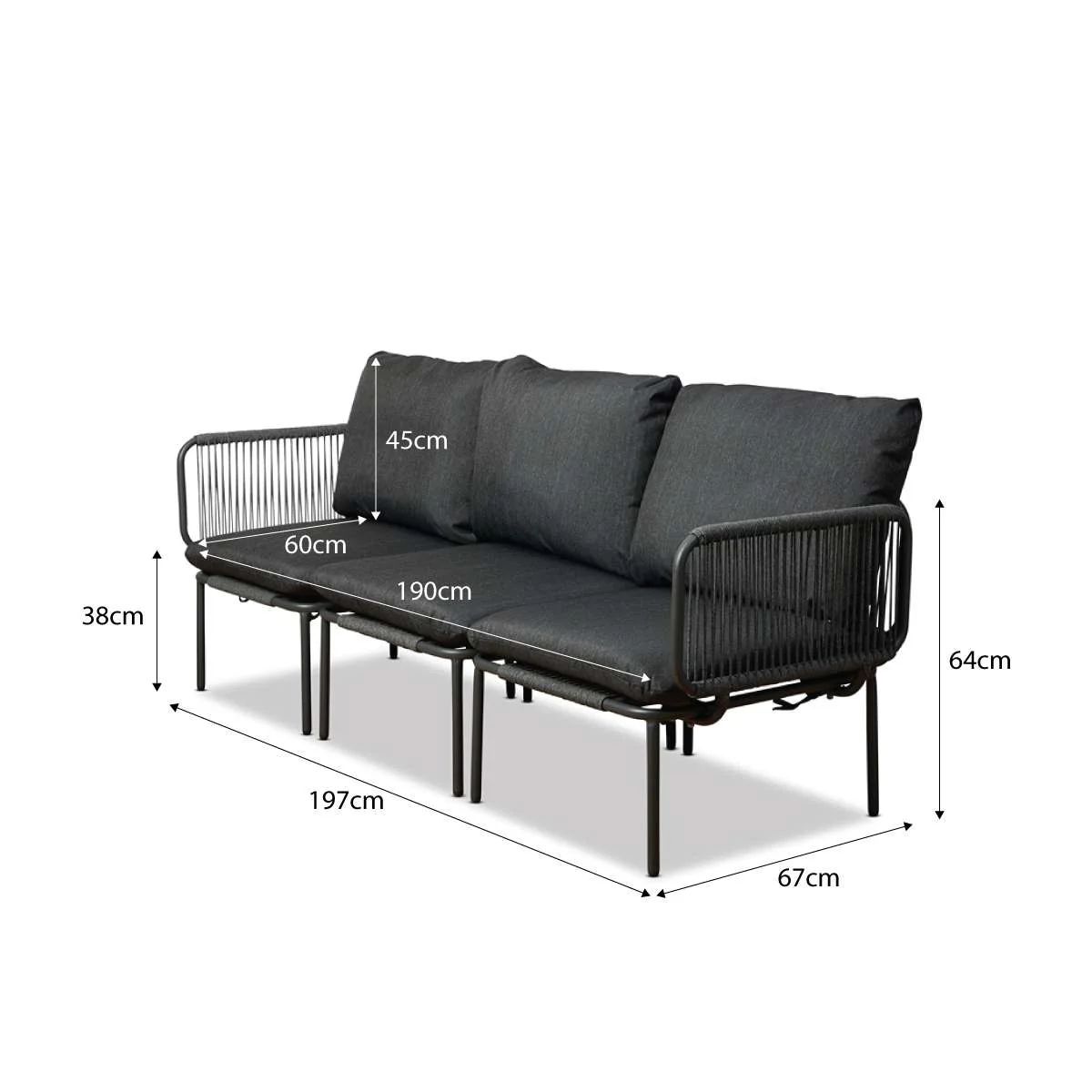 Sorrento Outdoor Three and Two Seater Two Piece Set - Charcoal - Image 5