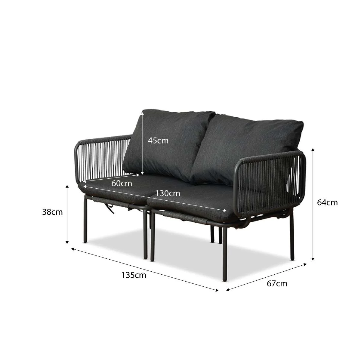 Sorrento Outdoor Two Seater Sofa - Charcoal - Image 7